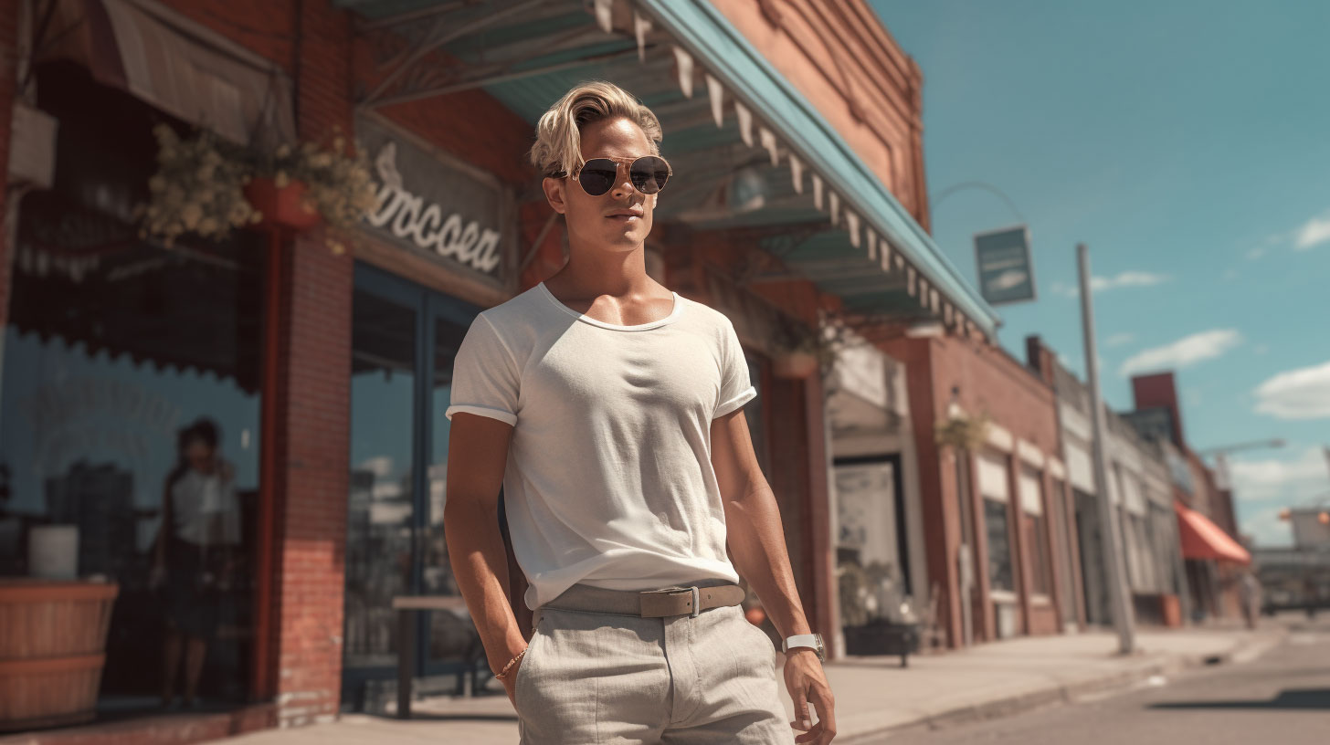 modell i linneshorts